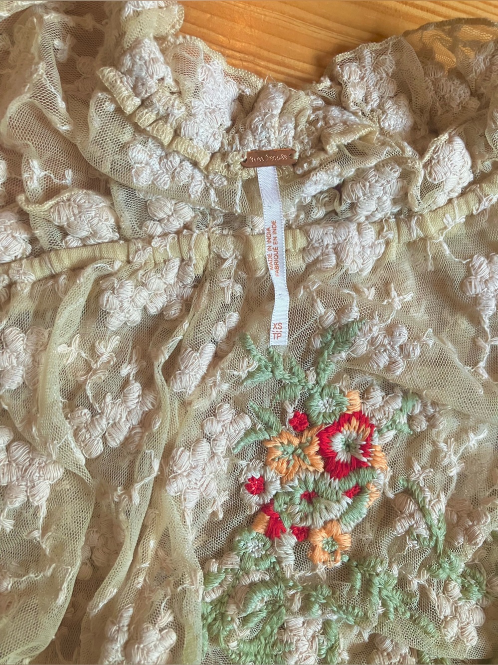 Free People Jubilee Floral Embroidered Sheer Top Sz XS - Picture 12 of 13